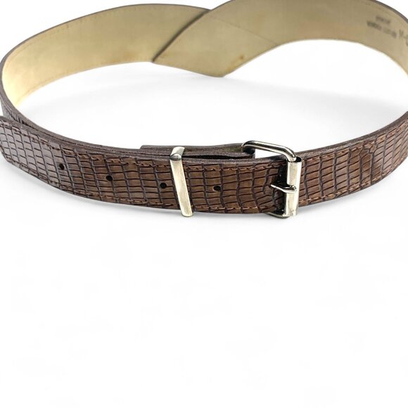 Vintage Corset Style Belt Croc-Embossed Bonded Leather Brown M-L Silver Buckle - Picture 2 of 4